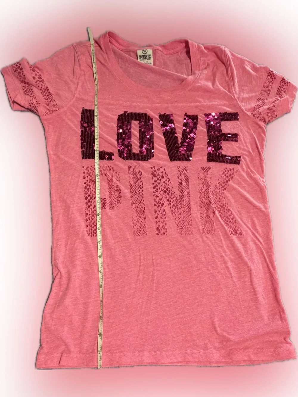 PINK Victoria's Secret Pink Sequin 'LOVE PINK' Short Sleeve Tee